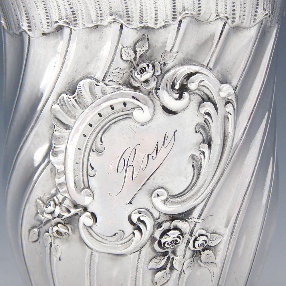 Antique French Rococo Style Solid Silver Wine or Mint Julep Cup, Tumbler or Timbale: "Rose"