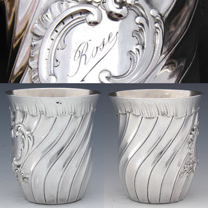 Antique French Rococo Style Solid Silver Wine or Mint Julep Cup, Tumbler or Timbale: "Rose"