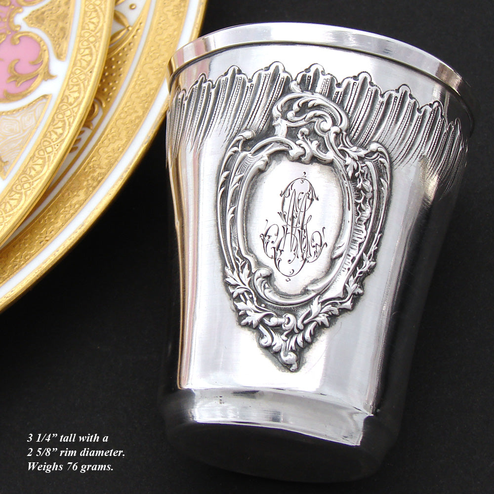 Antique French Sterling Silver Mint Julep or Wine Cup, Tumbler or "Timbale", Rococo Style
