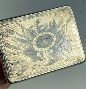 Rare c.1823 Russia Sterling Silver Niello Snuff Box, Moscow Marks, Horseman and Military, Flags