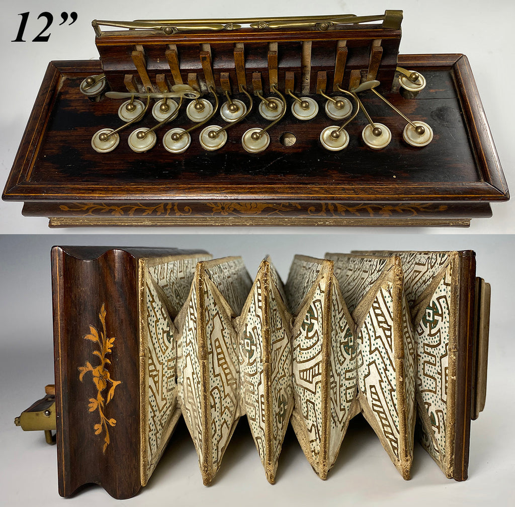 Antique 19th Century French Flutina, Accordion, Marquetry and Mother of Pearl Musical Instrument