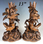 Big 13" Tall HC Antique Swiss Black Forest Epergne Stand or Candle Holder Pair, Birds - Lamp