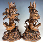 Big 13" Tall HC Antique Swiss Black Forest Epergne Stand or Candle Holder Pair, Birds - Lamp