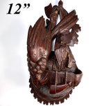 Antique 12" tall Wall Plaque, Smoker's Stand or Spill or Match Holder with Rooster and Bird, Hunt