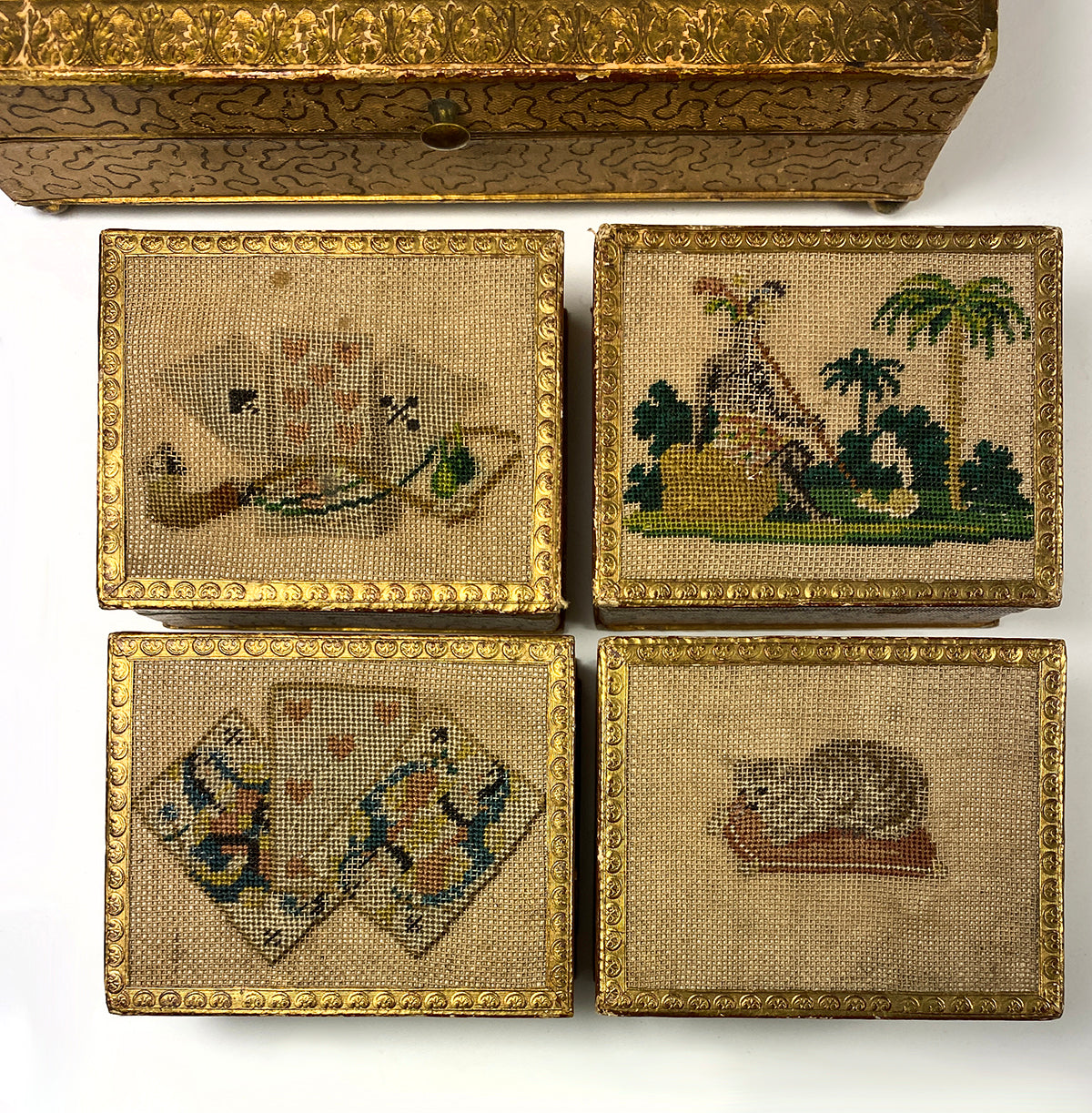 RARE 18th Century French Game Box, Confectioner, Chocolatier's Presentation, Silk Embroidery
