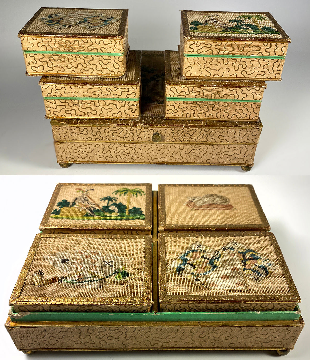 RARE 18th Century French Game Box, Confectioner, Chocolatier's Presentation, Silk Embroidery