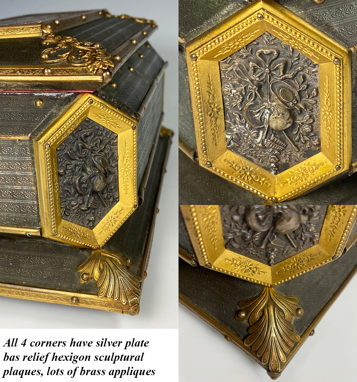 Rare Antique French Chocolatier's or Confectioner's Presentation Box, Ormolu & Etched Plaque
