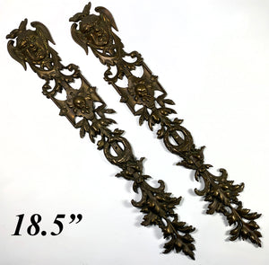 Antique French Pair Figural Neoclassical Cast Bronze 18.5" Tall Door or Furniture Ornaments
