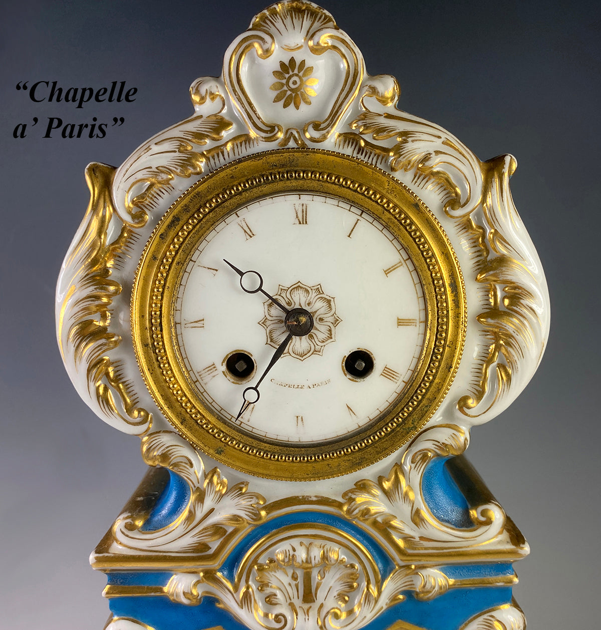 Superb Antique French Old Paris Porcelain Mantel Clock and Plinth, 19th c. After Louis XVI Style