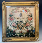 Fine Antique c.1855 French Embroidery Sampler, signed by 11-yr Old Girl, in Gesso, Wood Frame