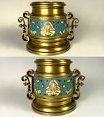 Antique French Smoker's or Desk Set, 3pc with Champleve Enamel on Heavy Bronze, Barbedienne?