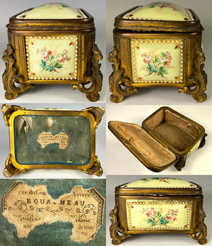 Antique French Kiln-fired Enamel Jewelry Box, Casket in Sevres or Bresse Enamel, Yellow
