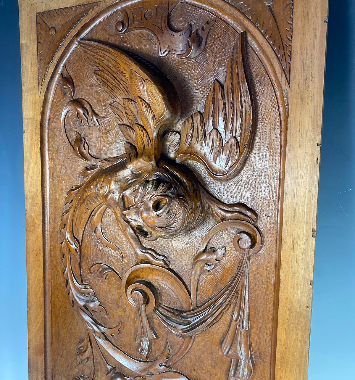 Antique French HC Wood 25" Cabinetry Panel, Sculpture, Neoclassical with Griffen Gryphon