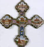 Antique Grand Tour Souvenir of Rome, Micro Mosaic Cross w 6 Architectural Mosaics