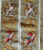 Pair: 8' 4" Long 10" Wide Unused Antique French Needlepoint Panels, Figural Dog, Dragon