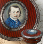 Antique French 18th Century Portrait Miniature Snuff Box, Vernis Martin, Shell and Silver