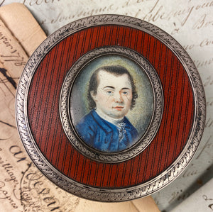 Antique French 18th Century Portrait Miniature Snuff Box, Vernis Martin, Shell and Silver