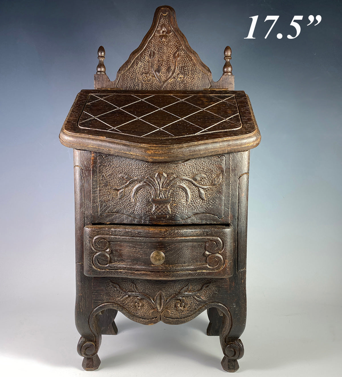 Charming Carved Wood French Country French 17.5" Tall Salt Box, Cabinet after 18th Century Style