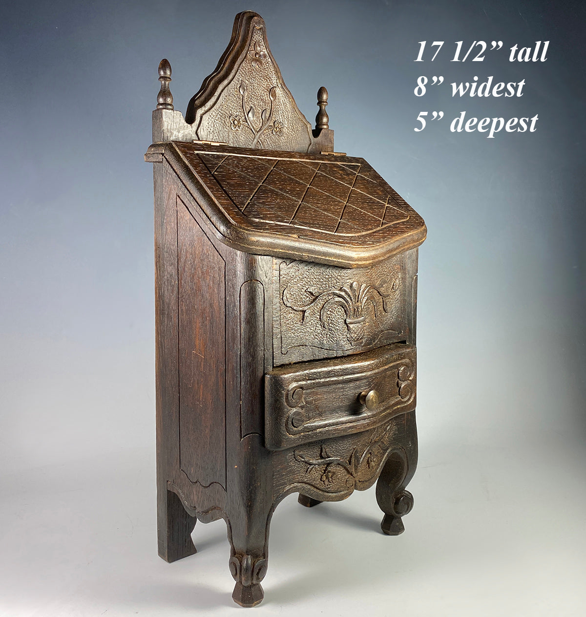 Charming Carved Wood French Country French 17.5" Tall Salt Box, Cabinet after 18th Century Style