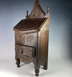 Charming Carved Wood French Country French 17.5" Tall Salt Box, Cabinet after 18th Century Style