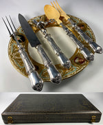 Set of 5 Antique French Sterling Silver Serving Pieces, Cutlery Carving Set 2 Gigot, Salad Set