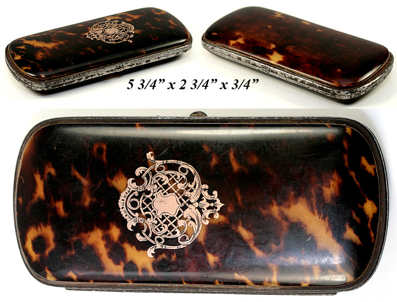 Fine Antique Tortoise Shell Cigar Case, French Tortoiseshell Pique, EC