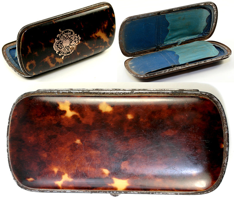 Fine Antique Tortoise Shell Cigar Case, French Tortoiseshell Pique, EC