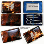 Antique Sewing Etui, Case, French Tortoise Shell Necessaire with Pique, EC, Complete, Napoleon III