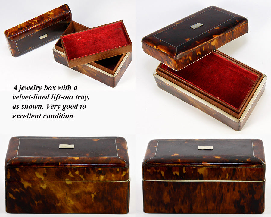 Antique Tortoise Shell Jewelry Box, Casket, Caddy with Lift-out Tray - Tortoiseshell