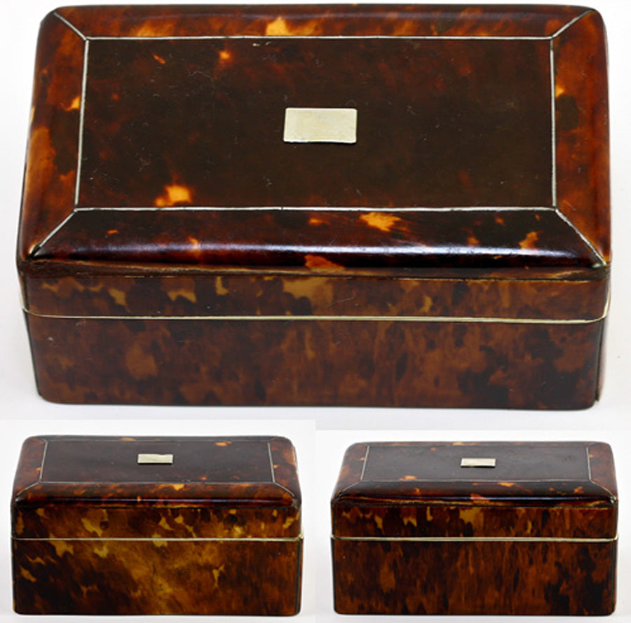 Antique Tortoise Shell Jewelry Box, Casket, Caddy with Lift-out Tray - Tortoiseshell