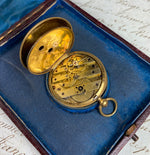 Elegantly Engraved Antique French Cesar a Lorient 18k Gold Pocket Watch, Key Wind in Box