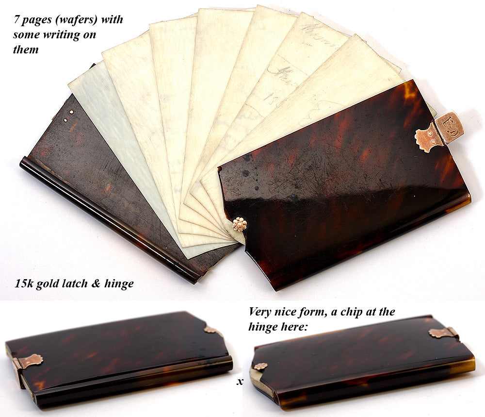 Antique Victorian Era Tortoise Shell Necessaire, Aide Memoire, Diary, Carnet Bal, 15k Gold Clasp w/Monogram