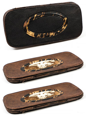 Antique Victorian Era Cigar or Spectacles Case, Purse, Carved Stag in Antler, Tortoise Shell