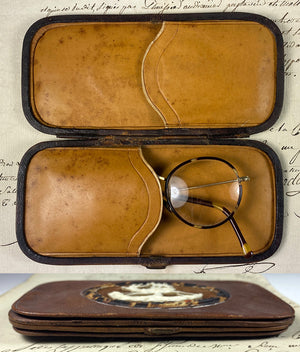 Antique Victorian Era Cigar or Spectacles Case, Purse, Carved Stag in Antler, Tortoise Shell