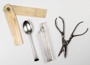Antique c.1800 French Necessaire, Vanity Etui w Scent Perfume Bottle, Medicine Spoon, Folding Scissors, Etc