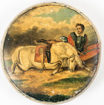 Antique Victorian Era English Hand Painted Papier Mache Snuff or Patch Box, Horse, Rider