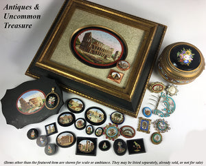 Antique Italian Grand Tour Micro Mosaic Plaque, 22mm x 18mm Unmounted Oval w The Coliseum, Rome