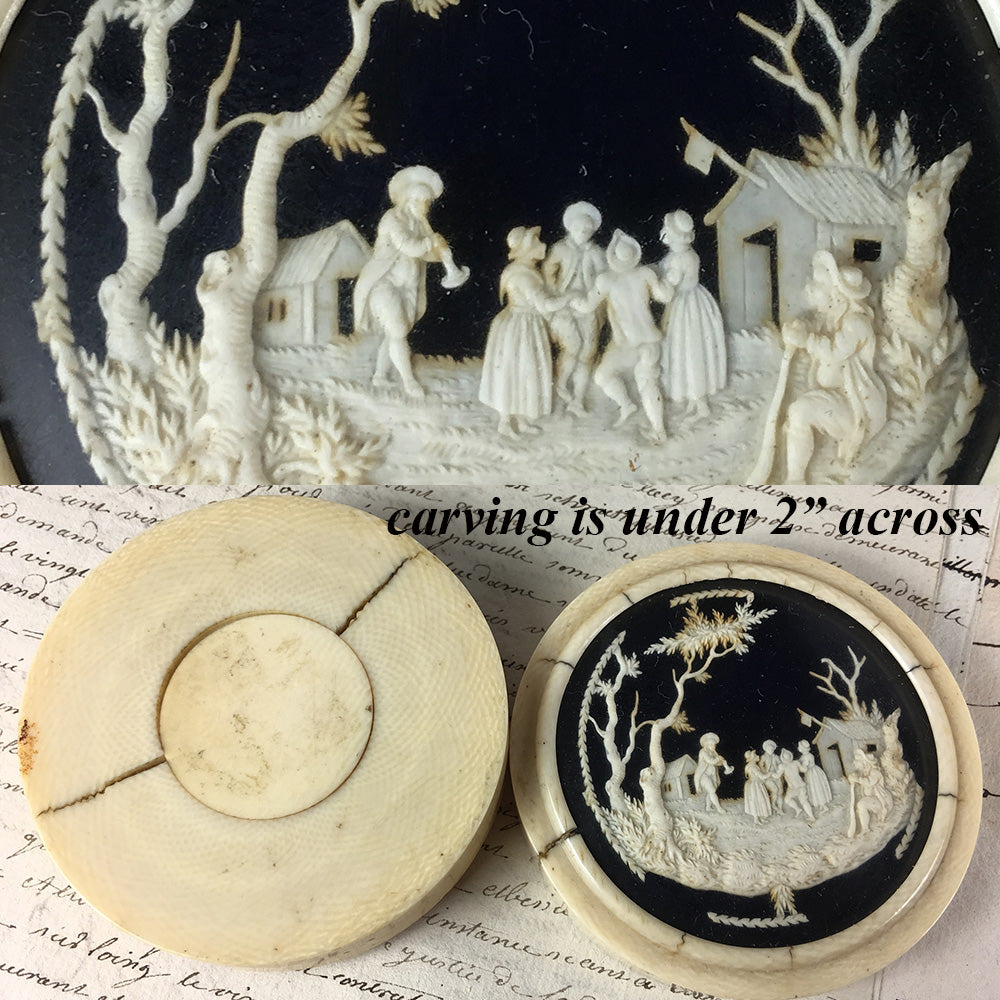 Very RARE c.1700s Dieppe Masterpiece, Tiny Carved Villagers, Ivory Snuff Box