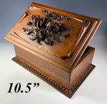 Antique Hand Carved Wood Black Forest 10.5" Floral Jewelry Box or Cigar Presenter, EC