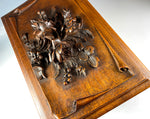 Antique Hand Carved Wood Black Forest 10.5" Floral Jewelry Box or Cigar Presenter, EC