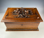 Antique Hand Carved Wood Black Forest 10.5" Floral Jewelry Box or Cigar Presenter, EC