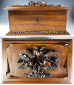 Antique Hand Carved Wood Black Forest 10.5" Floral Jewelry Box or Cigar Presenter, EC