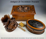 Antique Hand Carved Wood Black Forest 10.5" Floral Jewelry Box or Cigar Presenter, EC