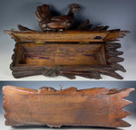 Antique Swiss Carved Black Forest 14" Long Documents or Gloves Box, Hen on Wheat, Lock w Key