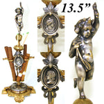 Fab Antique French Gilt Bronze 13.5" Cigar Presenter, Silvered Cherub or Putti, Profile Medallions & Insects