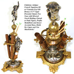 Fab Antique French Gilt Bronze 13.5" Cigar Presenter, Silvered Cherub or Putti, Profile Medallions & Insects