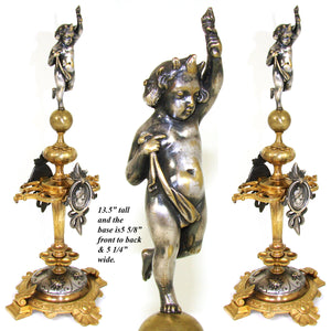 Fab Antique French Gilt Bronze 13.5" Cigar Presenter, Silvered Cherub or Putti, Profile Medallions & Insects