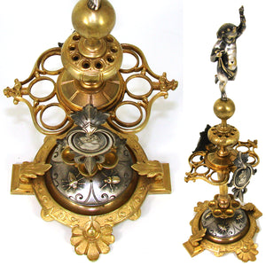 Fab Antique French Gilt Bronze 13.5" Cigar Presenter, Silvered Cherub or Putti, Profile Medallions & Insects