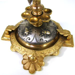 Fab Antique French Gilt Bronze 13.5" Cigar Presenter, Silvered Cherub or Putti, Profile Medallions & Insects