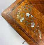 Antique French 12" x 9" Kingwood and Marquetry Boulle Game or Table Box, Lock w Key, Mother of Pearl and Brass Inlays